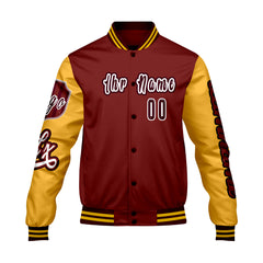 Maßgeschneiderte Rot Gelb Letterman Varsity Jacket Individuelle Stickerei  Druck nach Ihrem Wunsch