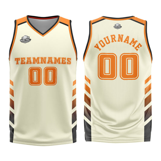Benutzerdefinierter Creme Orange Basketball Jersey Uniform Anzug gedruckt Ihr Logo Name Nummer