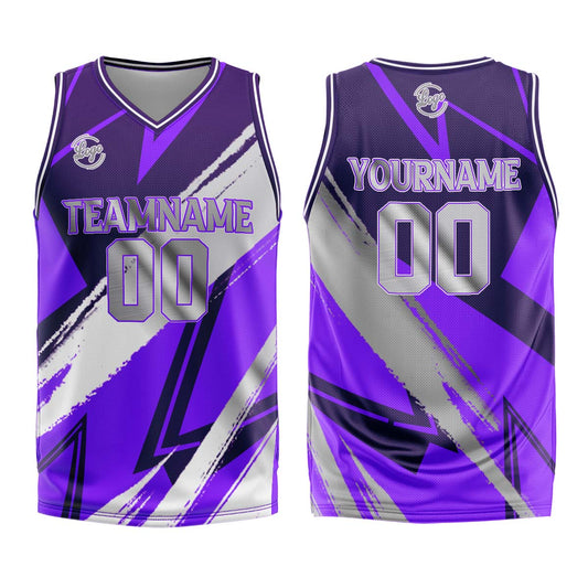 Benutzerdefinierter Lila Grau Basketball Jersey Uniform Anzug gedruckt Ihr Logo Name Nummer