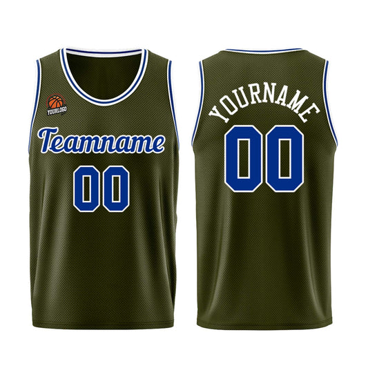 Individuelle Armeegrün-Königlich Basketball Jersey Shorts für Männer und Frauen Gestickter und gedruckter Name, Nummer und Logo