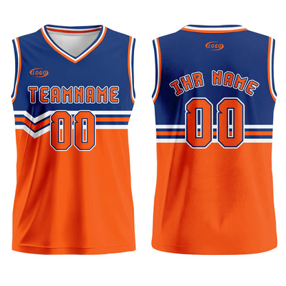 Benutzerdefinierter Blau Orange Weiß Basketball Jersey Uniform Anzug gedruckt Ihr Logo Name Nummer