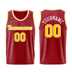 Individuelle Burgund Gelb Basketball Jersey Shorts für Männer und Frauen Gestickter und gedruckter Name, Nummer und Logo