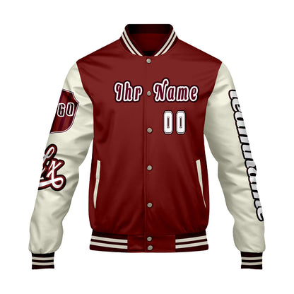 Maßgeschneiderte Rot Weiß Letterman Varsity Jacket Individuelle Stickerei  Druck nach Ihrem Wunsch
