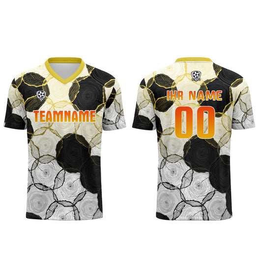 Benutzerdefinierte Weiß Schwarz Gelb Gradient Trikots für Männer Frauen Personalisierte Fußball Uniformen für Erwachsene und Kind