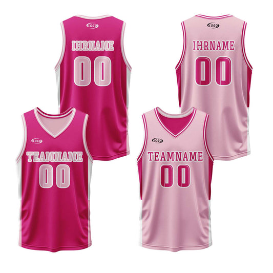 Benutzerdefinierte Rosa Rot Pink Reversible Basketball Jersey Personalisierte Drucken Name Nummer Logo