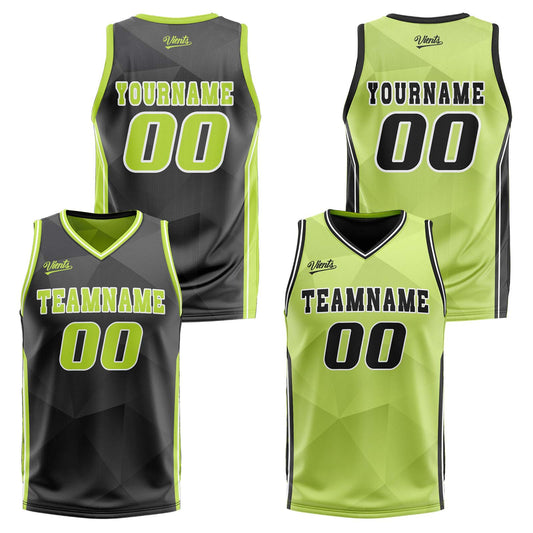 Benutzerdefinierte Schwarz Lichtgrün Reversible Basketball Jersey Personalisierte Drucken Name Nummer Logo