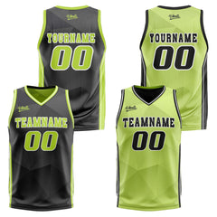 Benutzerdefinierte Schwarz Lichtgrün Reversible Basketball Jersey Personalisierte Drucken Name Nummer Logo