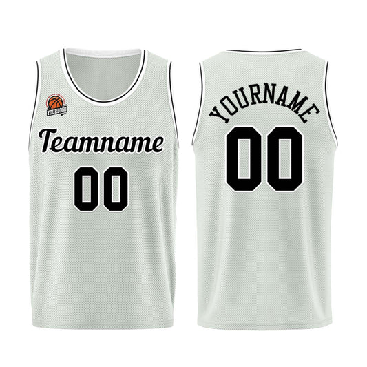 Individuelle Grau-Schwarz Basketball Jersey Shorts für Männer und Frauen Gestickter und gedruckter Name, Nummer und Logo