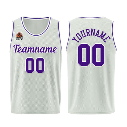 Individuelle Grau-Lila Basketball Jersey Shorts für Männer und Frauen Gestickter und gedruckter Name, Nummer und Logo