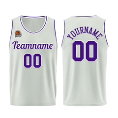 Individuelle Grau-Lila Basketball Jersey Shorts für Männer und Frauen Gestickter und gedruckter Name, Nummer und Logo