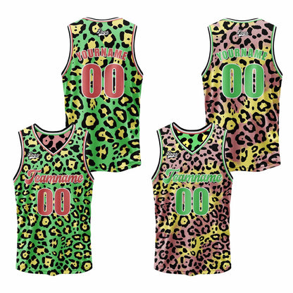Benutzerdefinierte Rosa Grün Reversible Basketball Jersey Personalisierte Print Name Nummer Logo