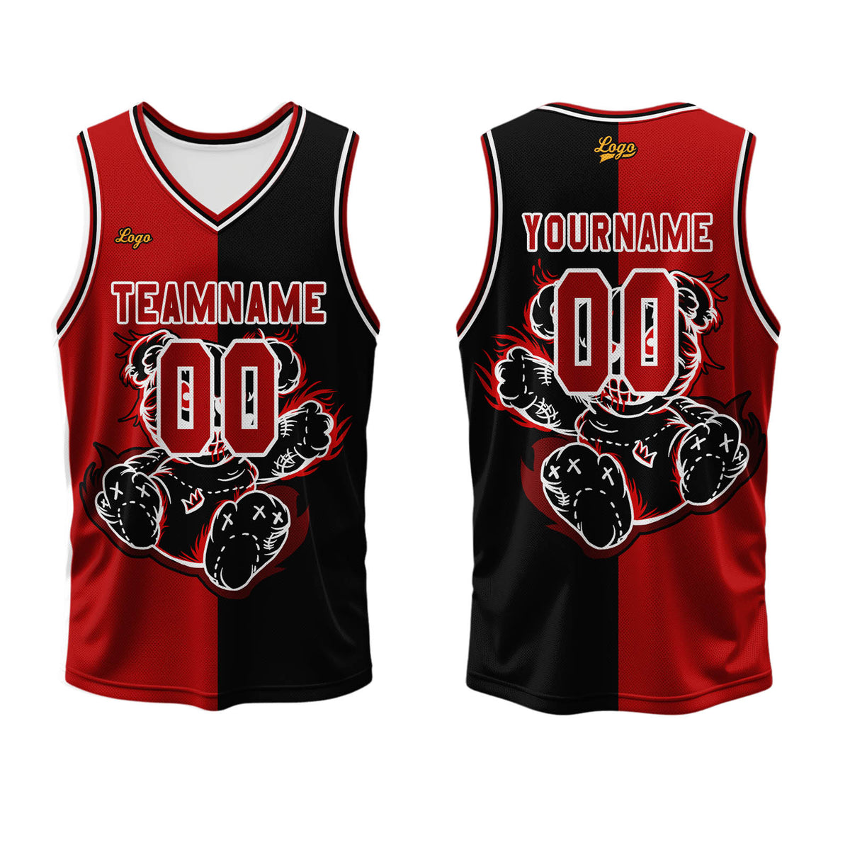 Benutzerdefinierter Rot Schwarz Basketball Jersey Uniform Anzug gedruckt Ihr Logo Name Nummer