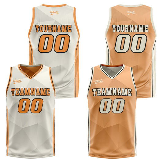 Benutzerdefinierte Creme Orange Reversible Basketball Jersey Personalisierte Drucken Name Nummer Logo