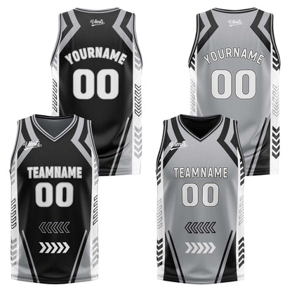 Benutzerdefinierte Schwarz Grau Reversible Basketball Jersey Personalisierte Drucken Name Nummer Logo