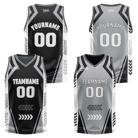 Benutzerdefinierte Schwarz Grau Reversible Basketball Jersey Personalisierte Drucken Name Nummer Logo