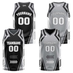 Benutzerdefinierte Schwarz Grau Reversible Basketball Jersey Personalisierte Drucken Name Nummer Logo