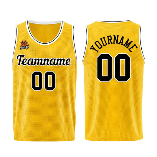 Individuelle Gelb Schwarz Basketball Jersey Shorts für Männer und Frauen Gestickter und gedruckter Name, Nummer und Logo