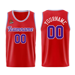 Individuelle Rot Lila Basketball Jersey Shorts für Männer und Frauen Gestickter und gedruckter Name, Nummer und Logo