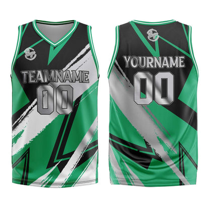 Benutzerdefinierter Schwarz Grün Grau Basketball Jersey Uniform Anzug gedruckt Ihr Logo Name Nummer