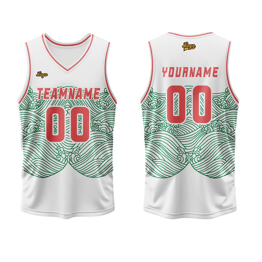 Benutzerdefinierter Grün Rot Basketball Jersey Uniform Anzug gedruckt Ihr Logo Name Nummer