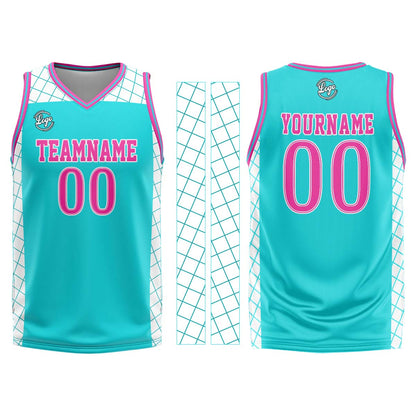 Benutzerdefinierter Cyan Rosa Basketball Jersey Uniform Anzug gedruckt Ihr Logo Name Nummer