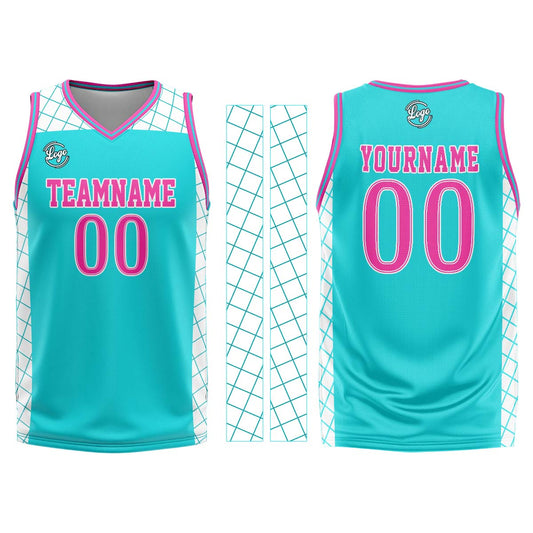 Benutzerdefinierter Cyan Rosa Basketball Jersey Uniform Anzug gedruckt Ihr Logo Name Nummer