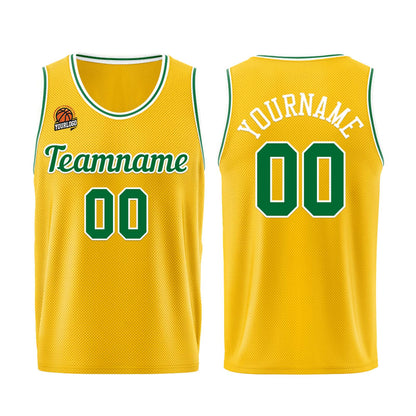 Individuelle Gelb Grün Basketball Jersey Shorts für Männer und Frauen Gestickter und gedruckter Name, Nummer und Logo