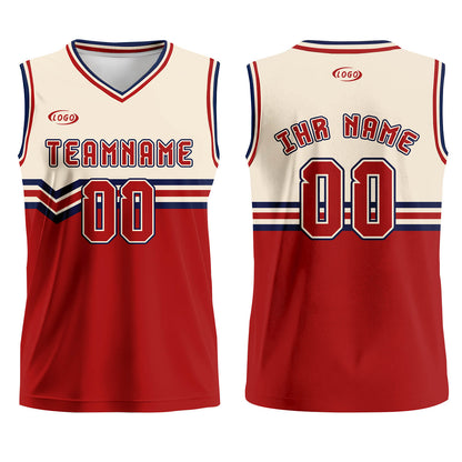 Benutzerdefinierter Beige Rot Blau Basketball Jersey Uniform Anzug gedruckt Ihr Logo Name Nummer