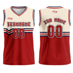 Benutzerdefinierter Beige Rot Blau Basketball Jersey Uniform Anzug gedruckt Ihr Logo Name Nummer