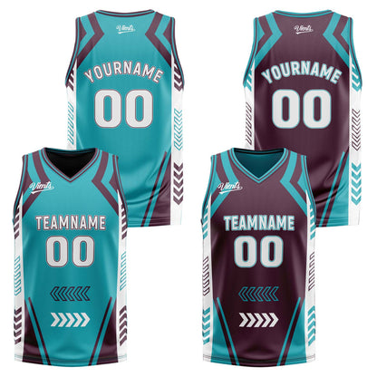 Benutzerdefinierte Cyan Jahrgang Lila Reversible Basketball Jersey Personalisierte Drucken Name Nummer Logo