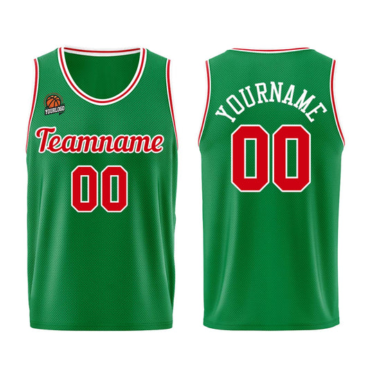 Individuelle Kelly Grün Rot Basketball Jersey Shorts für Männer und Frauen Gestickter und gedruckter Name, Nummer und Logo