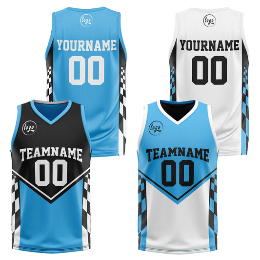 Benutzerdefinierte Schwarz Blau Reversible Basketball Jersey Personalisierte Print Name Nummer Logo
