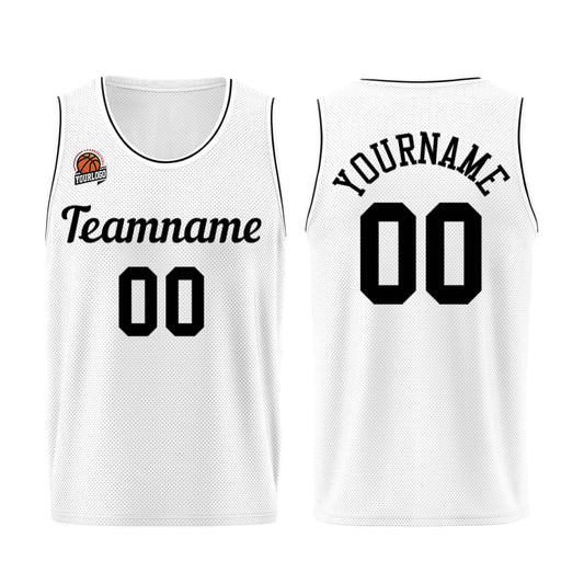 Individuelle Weiß-Schwarz Basketball Jersey Shorts für Männer und Frauen Gestickter und gedruckter Name, Nummer und Logo