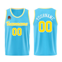 Individuelle Hellblau Gelb Basketball Jersey Shorts für Männer und Frauen Gestickter und gedruckter Name, Nummer und Logo