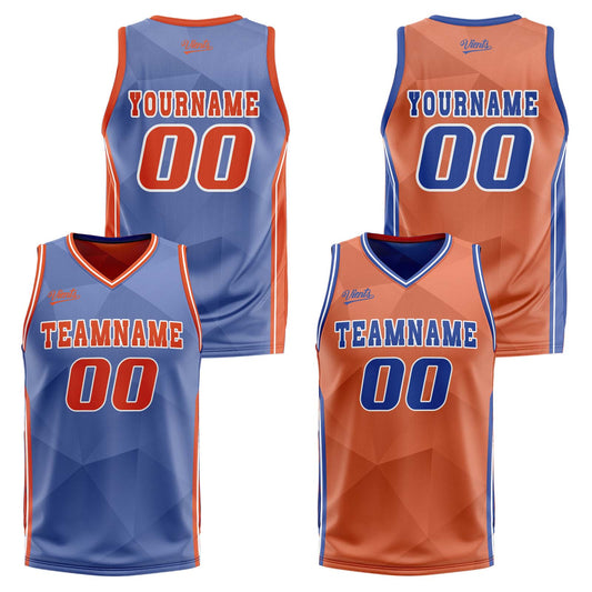Benutzerdefinierte Blau Orange Reversible Basketball Jersey Personalisierte Drucken Name Nummer Logo