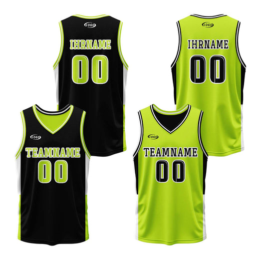 Benutzerdefinierte Schwarz Neongrün Reversible Basketball Jersey Personalisierte Drucken Name Nummer Logo