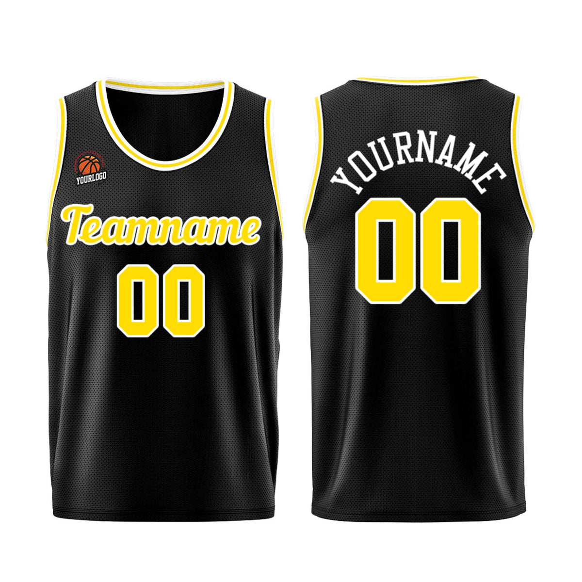Individuelle Schwarz Gelb Basketball Jersey Shorts für Männer und Frauen Gestickter und gedruckter Name, Nummer und Logo