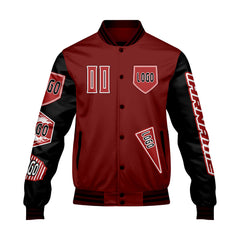 Maßgeschneiderte Rot Schwarz Letterman Varsity Jacket Individuelle Stickerei  Druck nach Ihrem Wunsch