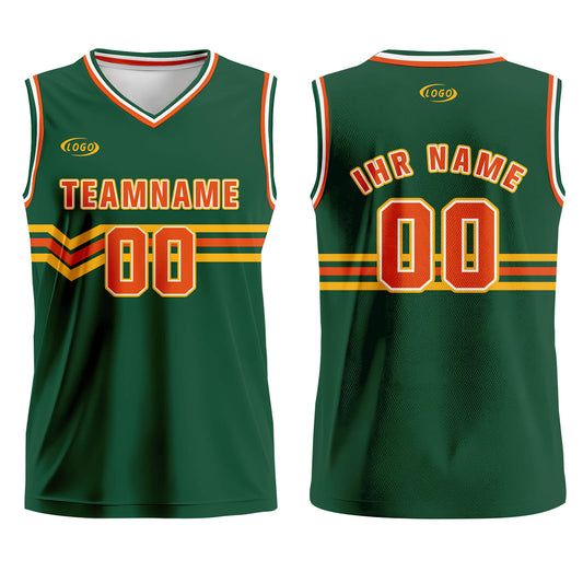 Benutzerdefinierter Grün Orange Gelb Basketball Jersey Uniform Anzug gedruckt Ihr Logo Name Nummer
