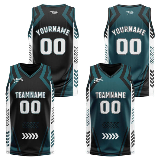 Benutzerdefinierte Schwarz Langweilig Grün Reversible Basketball Jersey Personalisierte Drucken Name Nummer Logo
