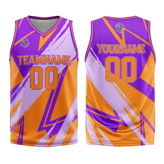Benutzerdefinierter Lila Orange Basketball Jersey Uniform Anzug gedruckt Ihr Logo Name Nummer