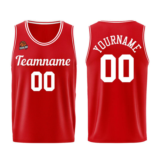 Individuelle Rot Weiß Basketball Jersey Shorts für Männer und Frauen Gestickter und gedruckter Name, Nummer und Logo