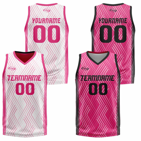 Benutzerdefinierte Weiß Rosa Reversible Basketball Jersey Personalisierte Drucken Name Nummer Logo
