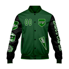 Maßgeschneiderte Grün Schwarz Letterman Varsity Jacket Individuelle Stickerei  Druck nach Ihrem Wunsch