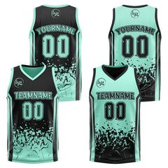 Benutzerdefinierte Schwarz Lichtgrün Reversible Basketball Jersey Personalisierte Print Name Nummer Logo
