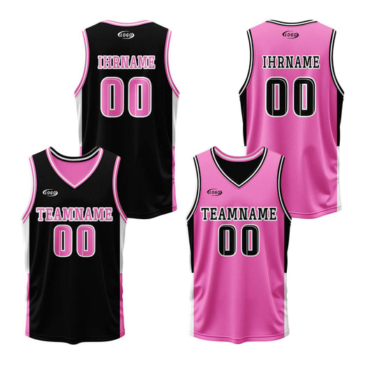 Benutzerdefinierte Schwarz Rosa Reversible Basketball Jersey Personalisierte Drucken Name Nummer Logo