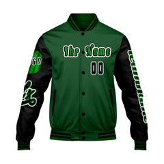 Maßgeschneiderte Grün Schwarz Letterman Varsity Jacket Individuelle Stickerei  Druck nach Ihrem Wunsch