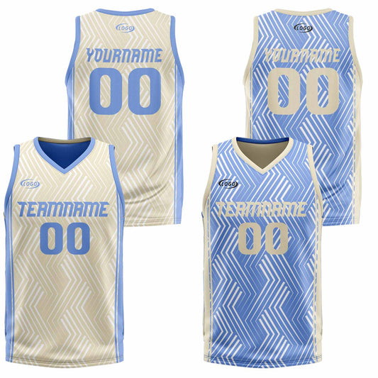 Benutzerdefinierte Creme Blau Reversible Basketball Jersey Personalisierte Drucken Name Nummer Logo