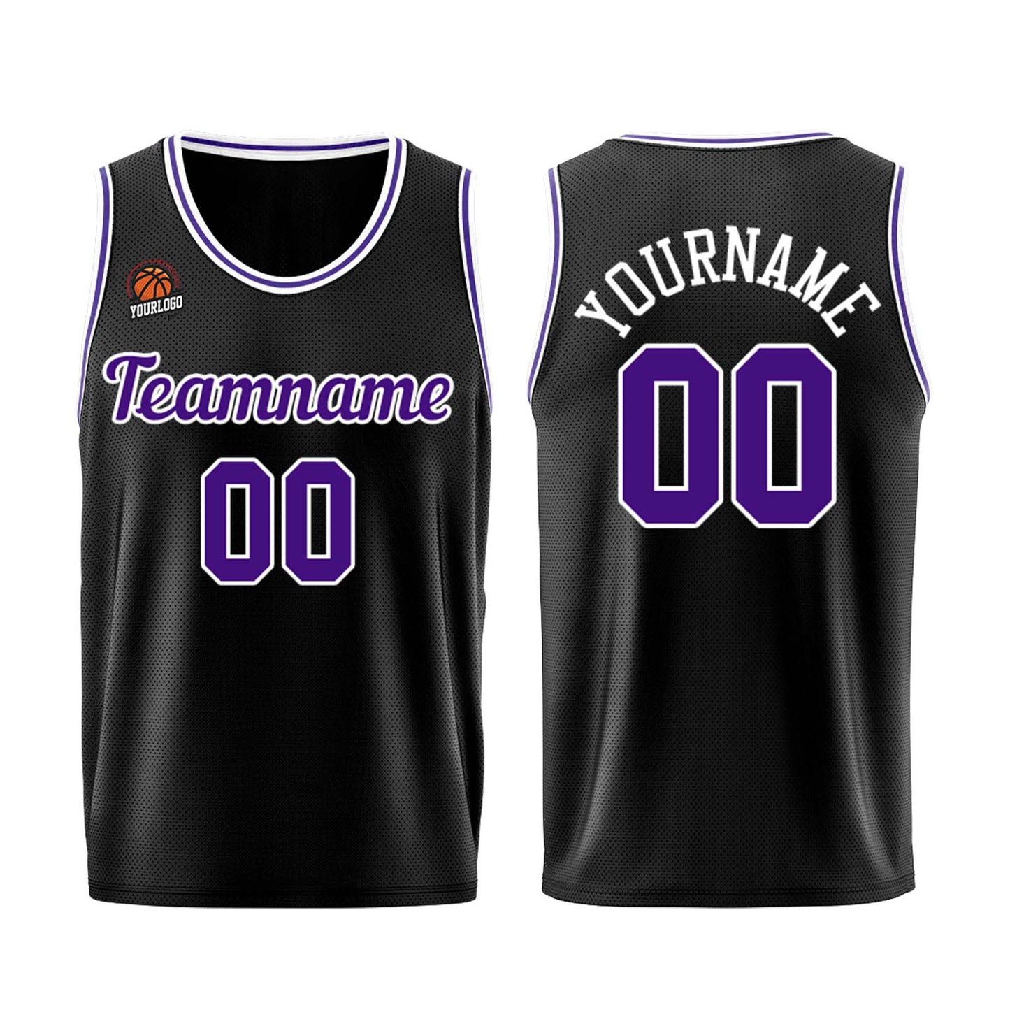 Individuelle Schwarz Lila Basketball Jersey Shorts für Männer und Frauen Gestickter und gedruckter Name, Nummer und Logo