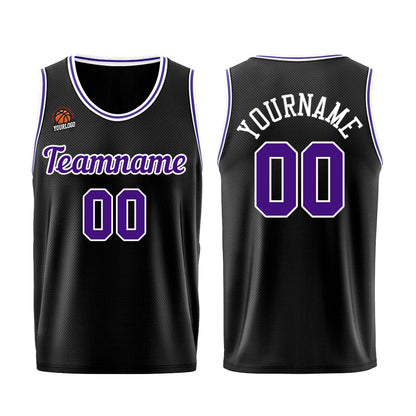 Individuelle Schwarz Lila Basketball Jersey Shorts für Männer und Frauen Gestickter und gedruckter Name, Nummer und Logo
